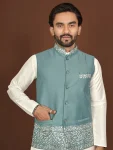 DESIGNER SILK EMBROIDERY WORK MEN’S KURTA PAYJAMA WITH KOTI WEDDING WEAR WHOLESALE PRICE ETHNIC GARMENT (12)