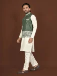 DESIGNER SILK EMBROIDERY WORK MEN’S KURTA PAYJAMA WITH KOTI WEDDING WEAR WHOLESALE PRICE ETHNIC GARMENT (15)