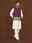DESIGNER SILK EMBROIDERY WORK MEN’S KURTA PAYJAMA WITH KOTI WEDDING WEAR WHOLESALE PRICE ETHNIC GARMENT (4)