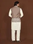 DESIGNER SILK EMBROIDERY WORK MEN’S KURTA PAYJAMA WITH KOTI WEDDING WEAR WHOLESALE PRICE ETHNIC GARMENT (5)