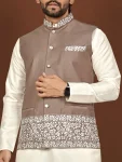 DESIGNER SILK EMBROIDERY WORK MEN’S KURTA PAYJAMA WITH KOTI WEDDING WEAR WHOLESALE PRICE ETHNIC GARMENT (5)