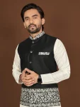 DESIGNER SILK EMBROIDERY WORK MEN’S KURTA PAYJAMA WITH KOTI WEDDING WEAR WHOLESALE PRICE ETHNIC GARMENT (9)