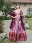 DESIGNER SILK ZARI WEAVING WITH CONTRAST BORDER KALAMKARI WEAVING BORDER WORK LEHENGA CHOLI WITH DUPATTA FESTIVE WEAR WHOLESALE PRICE ETHNIC GARMENT (14)