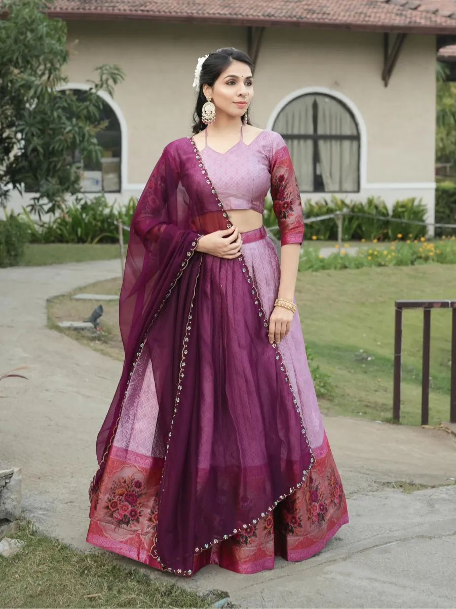 DESIGNER SILK ZARI WEAVING WITH CONTRAST BORDER KALAMKARI WEAVING BORDER WORK LEHENGA CHOLI WITH DUPATTA FESTIVE WEAR WHOLESALE PRICE ETHNIC GARMENT (14)