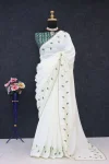 DESIGNER SOFT SILK THREAD WORK & READY MADE LACE BORDER WORK SAREE WITH UNSTITCHED BLOUSE GREEN