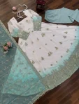 DESIGNER STAR GEORGETTE THREAD WITH SEQUENCE WORK GOWN BOTTOM WITH DUPATTA WEDDING WEAR WHOLESALE PRICE ETHNIC GARMENT (4)