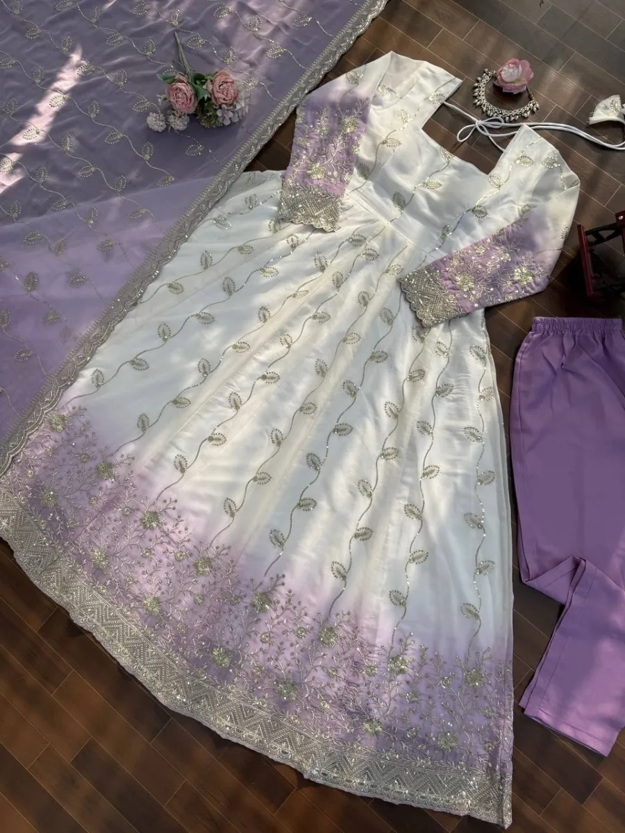 DESIGNER STAR GEORGETTE THREAD WITH SEQUENCE WORK GOWN BOTTOM WITH DUPATTA WEDDING WEAR WHOLESALE PRICE ETHNIC GARMENT (14)