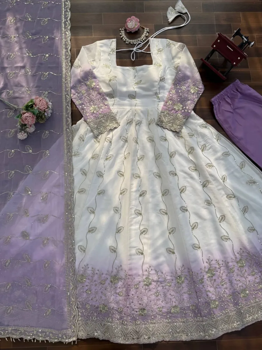 DESIGNER STAR GEORGETTE THREAD WITH SEQUENCE WORK GOWN BOTTOM WITH DUPATTA WEDDING WEAR WHOLESALE PRICE ETHNIC GARMENT (17)