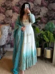 DESIGNER STAR GEORGETTE THREAD WITH SEQUENCE WORK GOWN BOTTOM WITH DUPATTA SKY AND WHITE