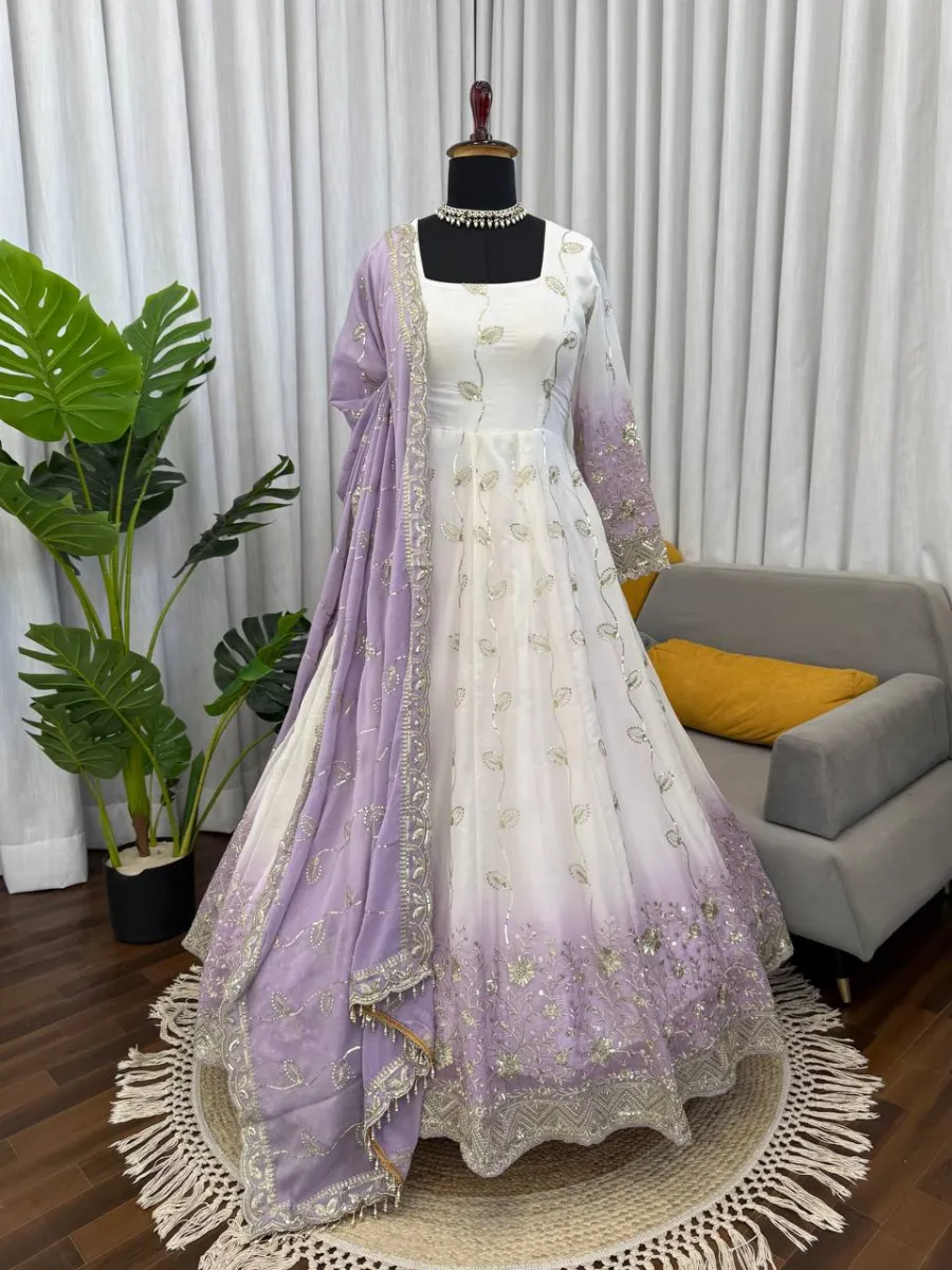 DESIGNER STAR GEORGETTE THREAD WITH SEQUENCE WORK GOWN BOTTOM WITH DUPATTA WEDDING WEAR WHOLESALE PRICE ETHNIC GARMENT (9)