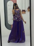 DESIGNER TISSUE SHIMMER EMBROIDERY SEQUENCE WORK TOP PALAZZO WITH DUPATTA PURPLE