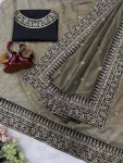DESIGNER TWILL NET SEQUENCE AND DORI EMBROIDERY WORK LACE BORDER WITH BUTTI WORK SAREE WITH UNSTITCHED BLOUSE WEDDING WEAR WHOLESALE PRICE ETHNIC GARMENT (2)