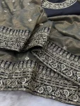 DESIGNER TWILL NET SEQUENCE AND DORI EMBROIDERY WORK LACE BORDER WITH BUTTI WORK SAREE WITH UNSTITCHED BLOUSE WEDDING WEAR WHOLESALE PRICE ETHNIC GARMENT (2)