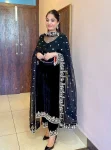 DESIGNER VELVET EMBROIDERY SEQUENCE WORK WITH FANCY LACE BORDER WORK TOP BOTTOM WITH DUPATTA BLACK