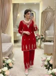 DESIGNER VELVET EMBROIDERY WITH REAL MIRROR WORK CO-ORD SET RED