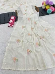 DESIGNER VICHITRA EMBROIDERY AND MULTI  THREAD WORK WITH ARCO CUT WORK BORDER SAREE WITH UNSTITCHED BLOUSE OFF WHITE