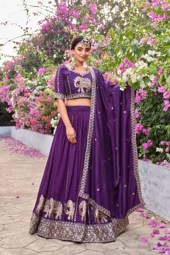 DESIGNER VICHITRA EMBROIDERY SEQUENCE WITH THREAD WORK LEHENGA CHOLI WITH DUPATTA PURPLE