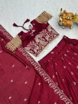 DESIGNER VICHITRA SILK EMBROIDERY SEQUENCE WITH THREAD & READYMADE LACE WORK LEHENGA CHOLI WITH DUPATTA WEDDING WEAR WHOLESALE PRICE ETHNIC GARMENT (3)
