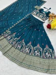 DESIGNER VICHITRA SILK EMBROIDERY SEQUENCE WITH THREAD & READYMADE LACE WORK LEHENGA CHOLI WITH DUPATTA WEDDING WEAR WHOLESALE PRICE ETHNIC GARMENT (6)