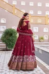 DESIGNER VICHITRA SILK EMBROIDERY SEQUENCE WITH THREAD & READYMADE LACE WORK LEHENGA CHOLI WITH DUPATTA WEDDING WEAR WHOLESALE PRICE ETHNIC GARMENT (3)