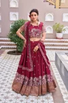 DESIGNER VICHITRA SILK EMBROIDERY SEQUENCE WITH THREAD & READYMADE LACE WORK LEHENGA CHOLI WITH DUPATTA WEDDING WEAR WHOLESALE PRICE ETHNIC GARMENT (3)