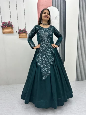 DESIGNER VICHITRA SILK EMBROIDERY SEQUENCE WORK GOWN MORPICH
