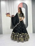 DESIGNER VICHITRA SILK EMBROIDERY THREAD & SEQUENCE WORK LEHENGA CHOLI WITH DUPATTA BLACK