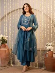 DESIGNER VICHITRA SILK EMBROIDERY WORK TOP BOTTOM WITH DUPATTA BLUE