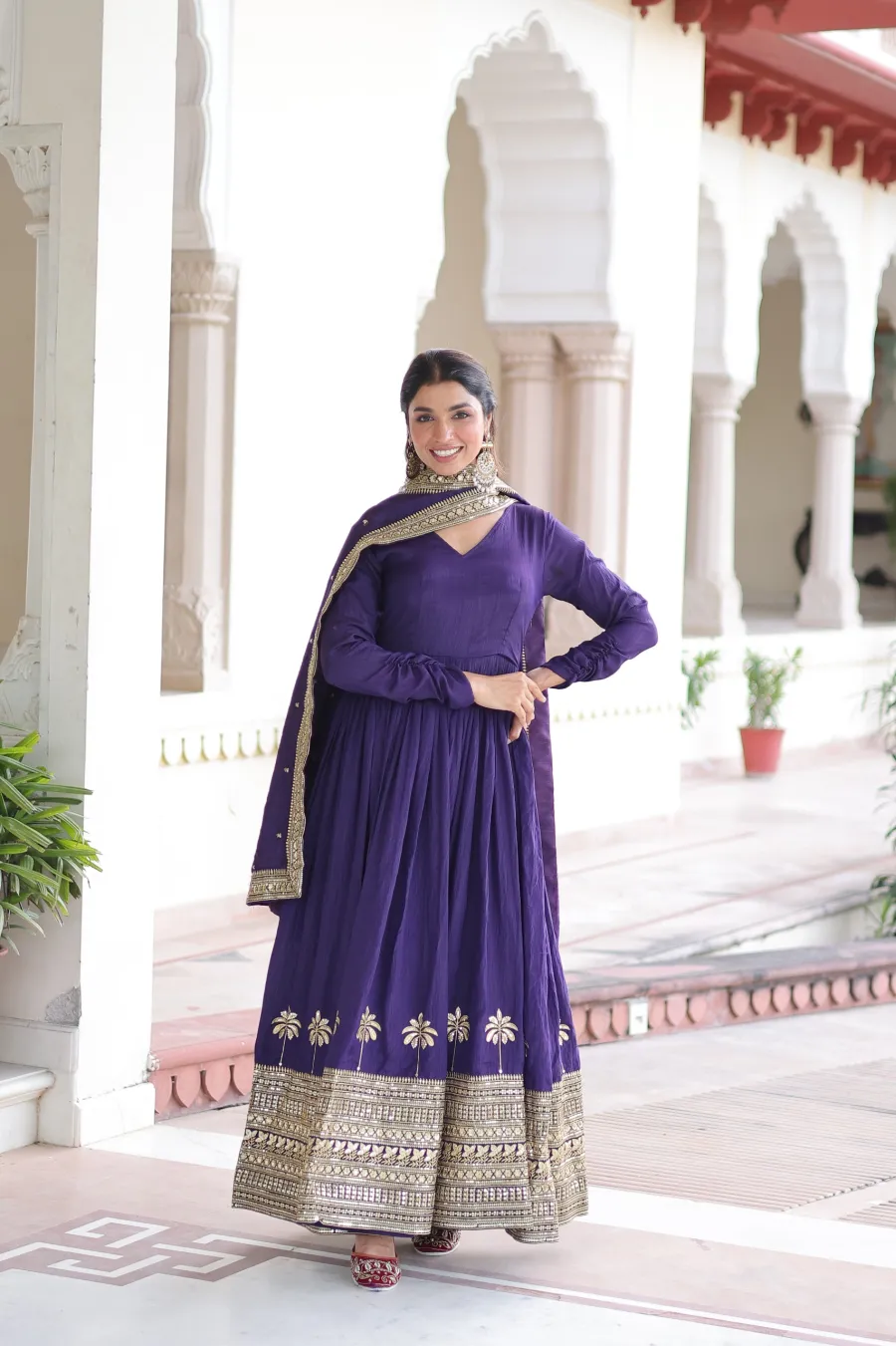 DESIGNER VICHITRA SILK SEQUENCE EMBROIDERY WORK GOWN WITH DUPATTA WEDDING WEAR WHOLESALE PRICE ETHNIC GARMENT (10)