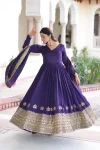 DESIGNER VICHITRA SILK SEQUENCE EMBROIDERY WORK GOWN WITH DUPATTA WEDDING WEAR WHOLESALE PRICE ETHNIC GARMENT (7)