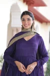 DESIGNER VICHITRA SILK SEQUENCE EMBROIDERY WORK GOWN WITH DUPATTA WEDDING WEAR WHOLESALE PRICE ETHNIC GARMENT (7)