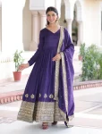 DESIGNER VICHITRA SILK SEQUENCE EMBROIDERY WORK GOWN WITH DUPATTA PURPLE