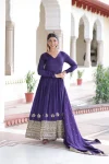 DESIGNER VICHITRA SILK SEQUENCE EMBROIDERY WORK GOWN WITH DUPATTA WEDDING WEAR WHOLESALE PRICE ETHNIC GARMENT (7)