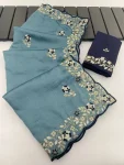 DESIGNER VICHITRA SILK SEQUENCE THREAD EMBROIEDRY WORK SAREE WITH UNSTITCHED BLOUSE WEDDING WEAR WHOLESALE PRICE ETHNIC GARMENT (3)
