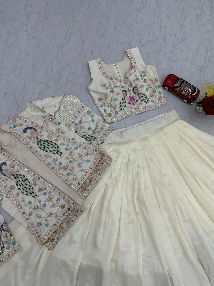 DESIGNER VICHITRA SILK THREAD AND SEQUENCE WORK LEHENGA CHOLI WITH KOTI WEDDING WEAR WHOLESALE PRICE ETHNIC GARMENT (12)