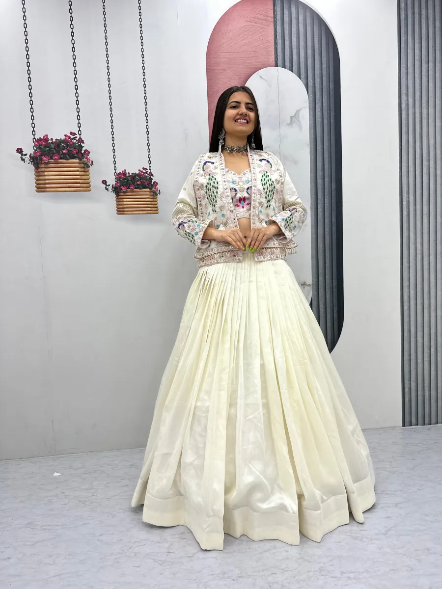 DESIGNER VICHITRA SILK THREAD AND SEQUENCE WORK LEHENGA CHOLI WITH KOTI WEDDING WEAR WHOLESALE PRICE ETHNIC GARMENT (6)