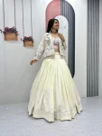DESIGNER VICHITRA SILK THREAD AND SEQUENCE WORK LEHENGA CHOLI WITH KOTI WEDDING WEAR WHOLESALE PRICE ETHNIC GARMENT (6)