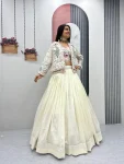 DESIGNER VICHITRA SILK THREAD AND SEQUENCE WORK LEHENGA CHOLI WITH KOTI WEDDING WEAR WHOLESALE PRICE ETHNIC GARMENT (6)