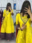 DESIGNER ZOYA SILK EMBROIDERY WORK AND FOIL PRINT WORK GOWN LEMON