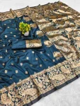 FANCY BANARASI SILK ZARI WEAVING RICH PALLU WITH ZARI WEAVING UNIQUE BORDER WORK SAREE WITH UNSTITCHED BLOUSE TEAL