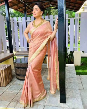 FANCY BANRASI CRUSH TWILL SEQUENCE AND DORI EMBROIDERY WORK SAREE WITH UNSTITCHED BLOUSE BABY PINK