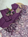 FANCY CHANDERI COTTON SILK SEQUENCE CODING EMBROIDERY WORK TOP BOTTOM WITH DUPATTA FESTIVE WEAR WHOLESALE PRICE ETHNIC GARMENT (6)