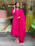 FANCY CHANDERI SEQUENCE EMBROIDERY WORK TOP BOTTOM WITH DUPATTA PINK