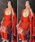 FANCY CHINON EMBROIDERY, ZARI AND SEQUENCE & LACE WORK TOP PALAZZO WITH BUSTIER AND DUPATTA ORANGE