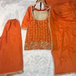 FANCY CHINON EMBROIDERY, ZARI AND SEQUENCE & LACE WORK TOP PALAZZO WITH BUSTIER AND DUPATTA FESTIVE WEAR WHOLESALE PRICE ETHNIC GARMENT (2)