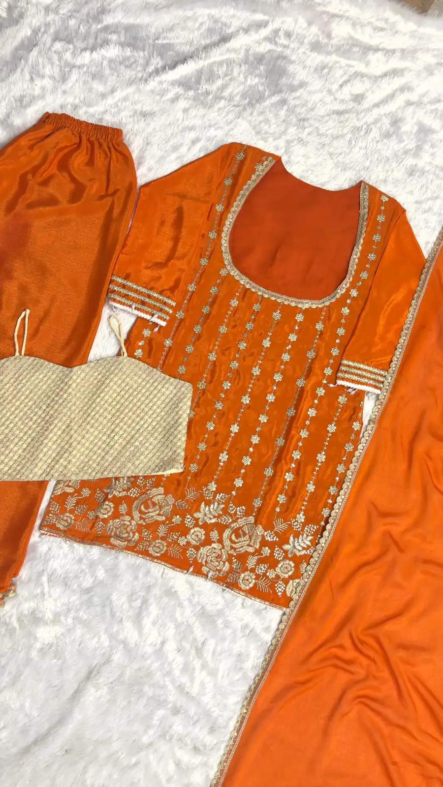 FANCY CHINON EMBROIDERY, ZARI AND SEQUENCE & LACE WORK TOP PALAZZO WITH BUSTIER AND DUPATTA FESTIVE WEAR WHOLESALE PRICE ETHNIC GARMENT (5)