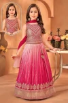 FANCY CHINON SILK SEQUENCE EMBROIDERY WORK KID'S LEHENGA CHOLI WITH DUPATTA PINK