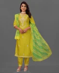 FANCY COTTON BLEND EMBROIDERY WORK TOP BOTTOM WITH DUPATTA PARROT GREEN