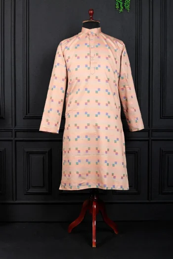 FANCY COTTON DIGITAL PRINTED WORK MEN'S KURTA PAYJAMA PEACH