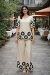 FANCY COTTON EMBROIDERY CHAIN STITCH WORK CO-ORD SET OFF WHITE